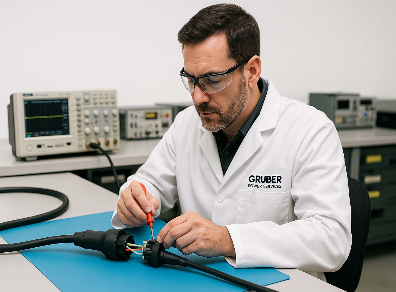 Gruber lab engineer servicing a plug
